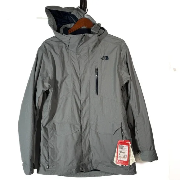 The North Face hooded coat NEW NWT Alpine men's medium gray pinstripe FREE SHIP - Picture 2 of 7